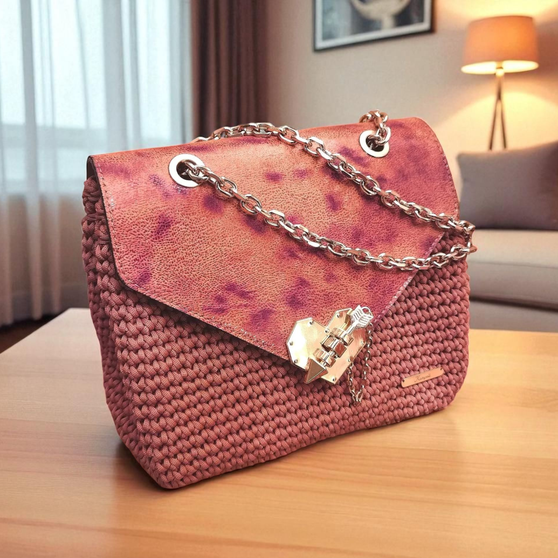 Βραδινή τσάντα με καπάκι & κούμπωμα καρδιά