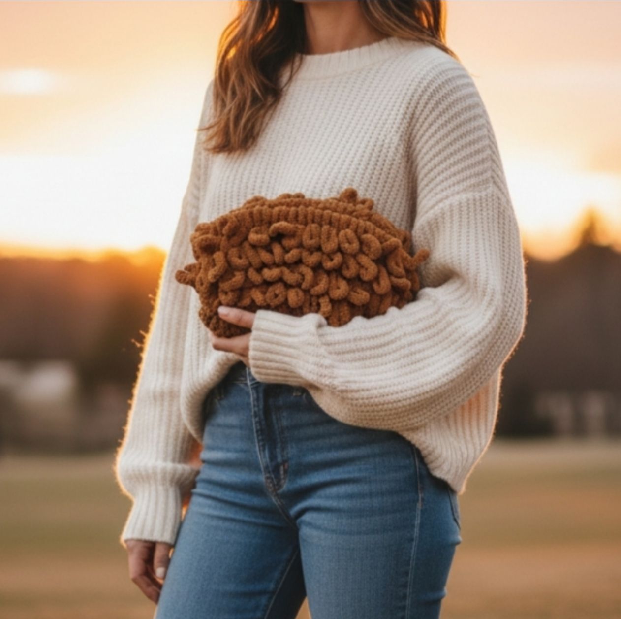 Βελουτέ τσαντάκι puffy καφέ