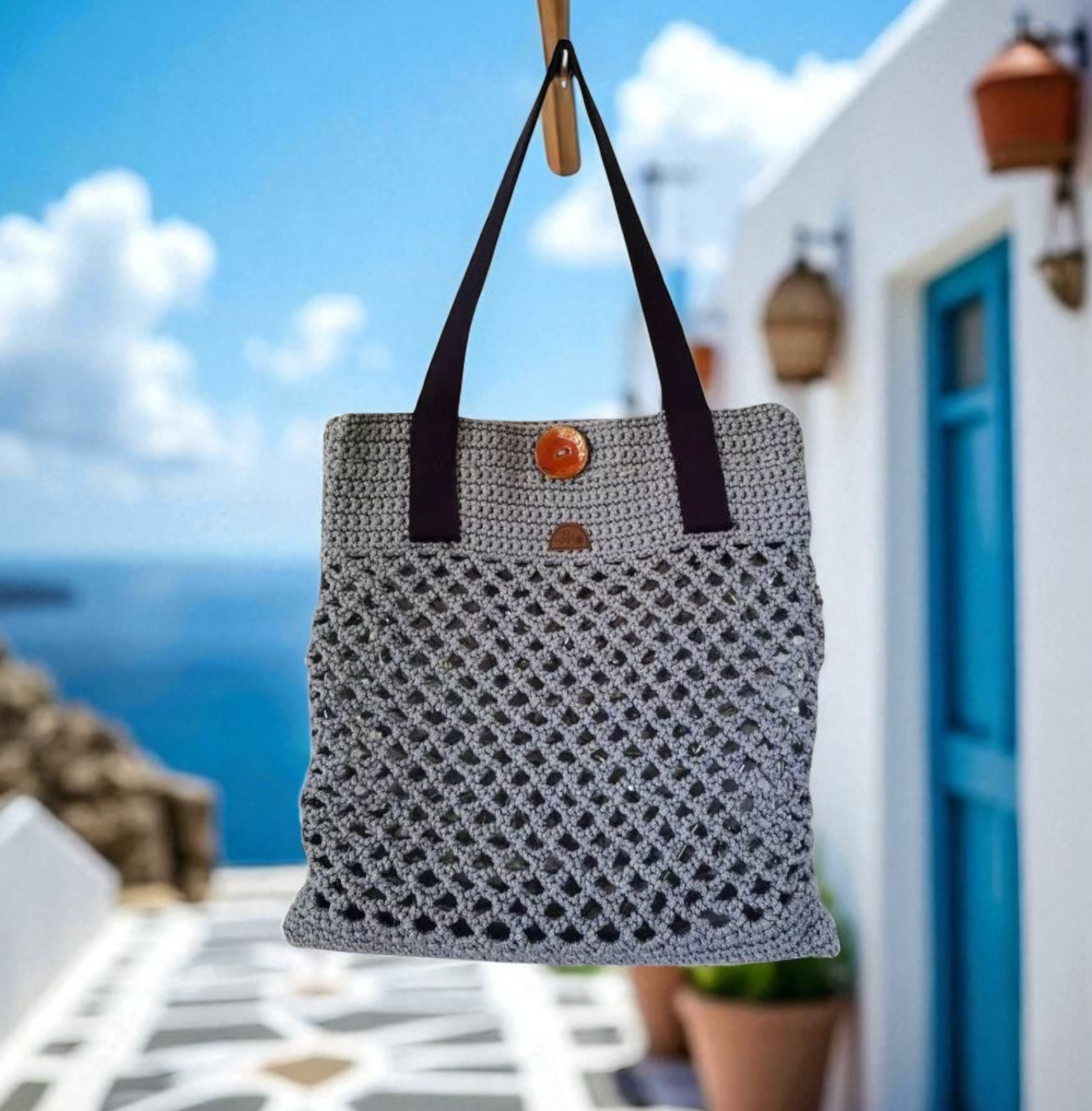 Πλεκτή τσάντα σιέλ