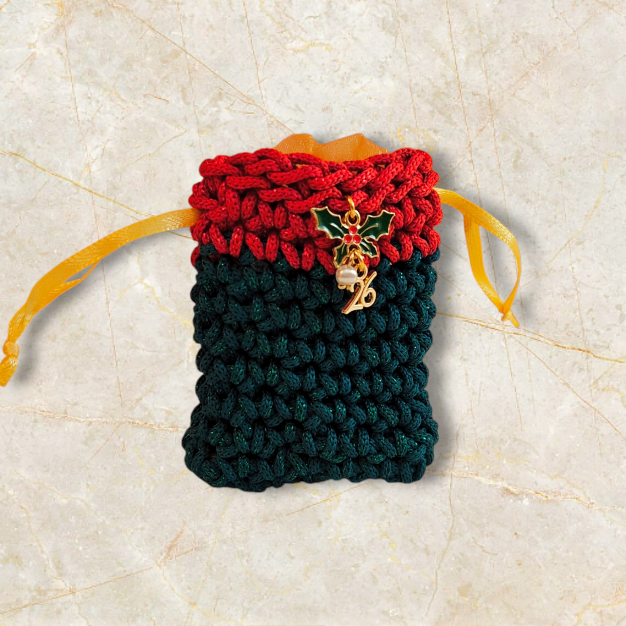 Γούρι '26 αρωματικό πουγκί σμαραγδί-κόκκινο