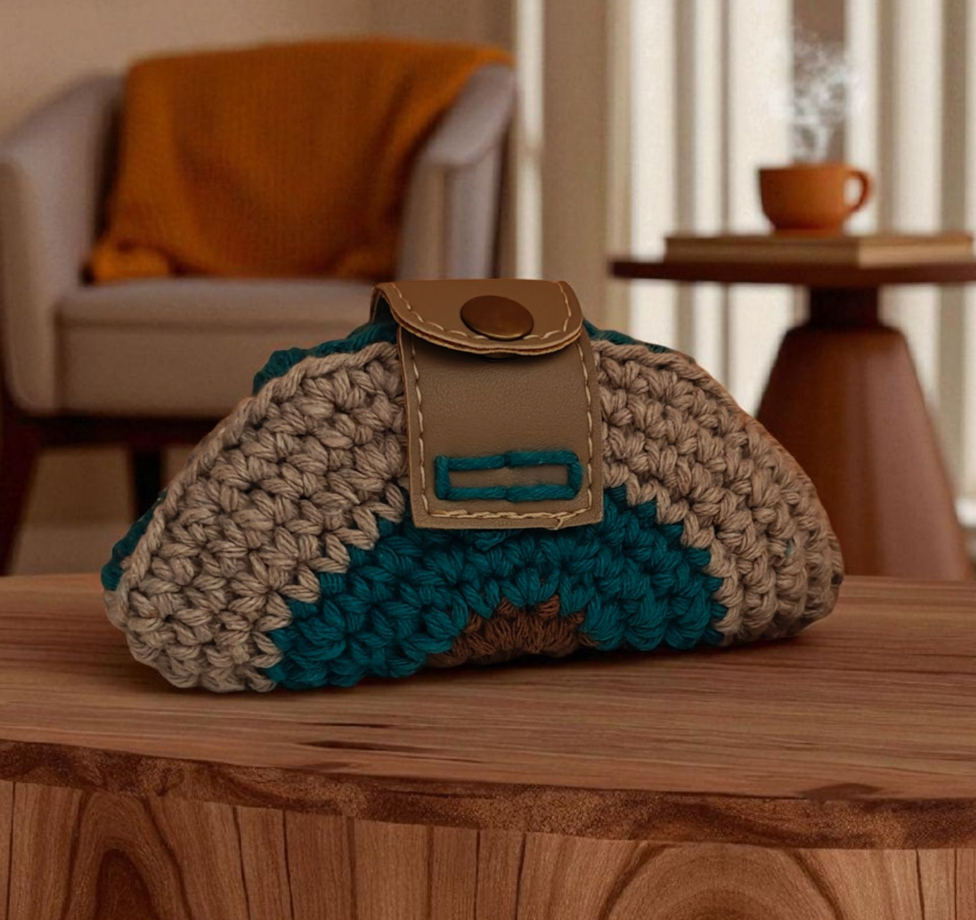 Halfmoon ολοπλεκτο πορτοφολάκι τυρκουάζ-μπεζ