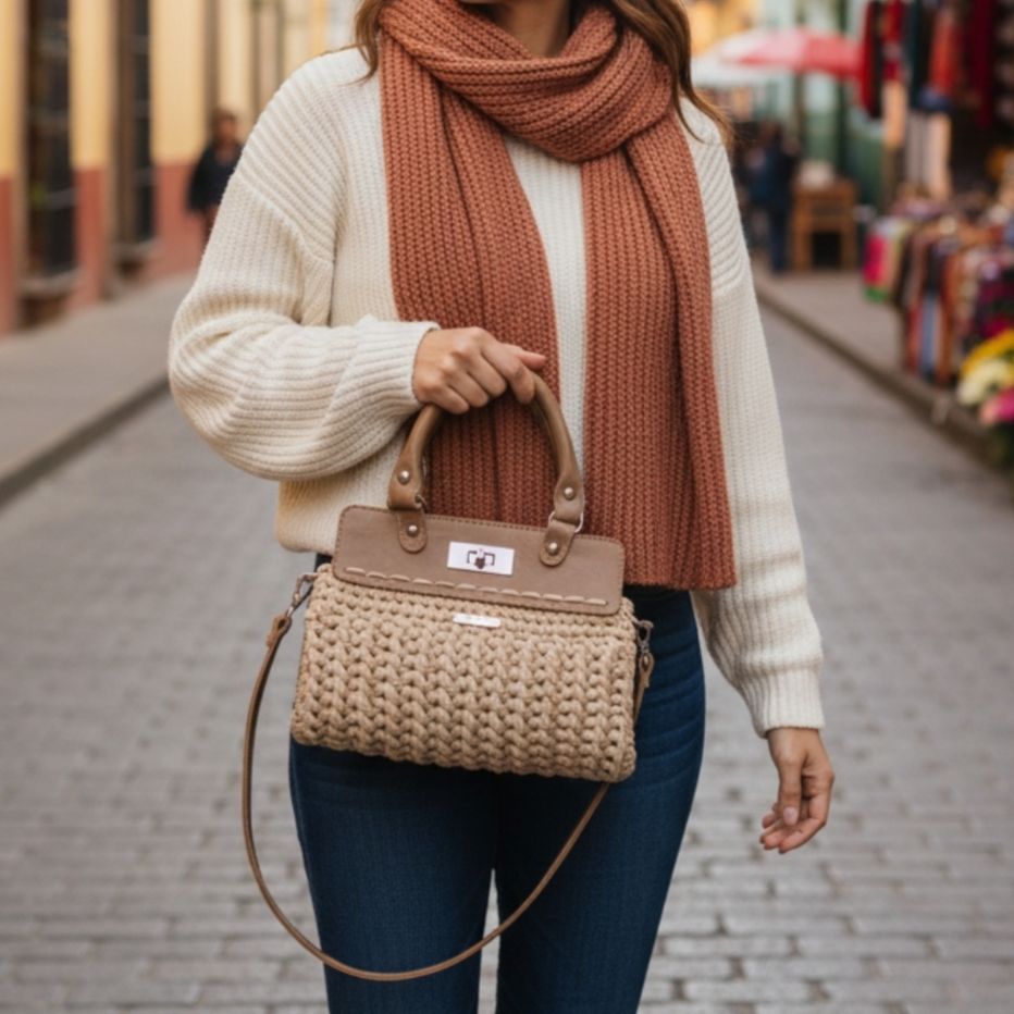 Mini τσαντάκι εκρού-μπεζ