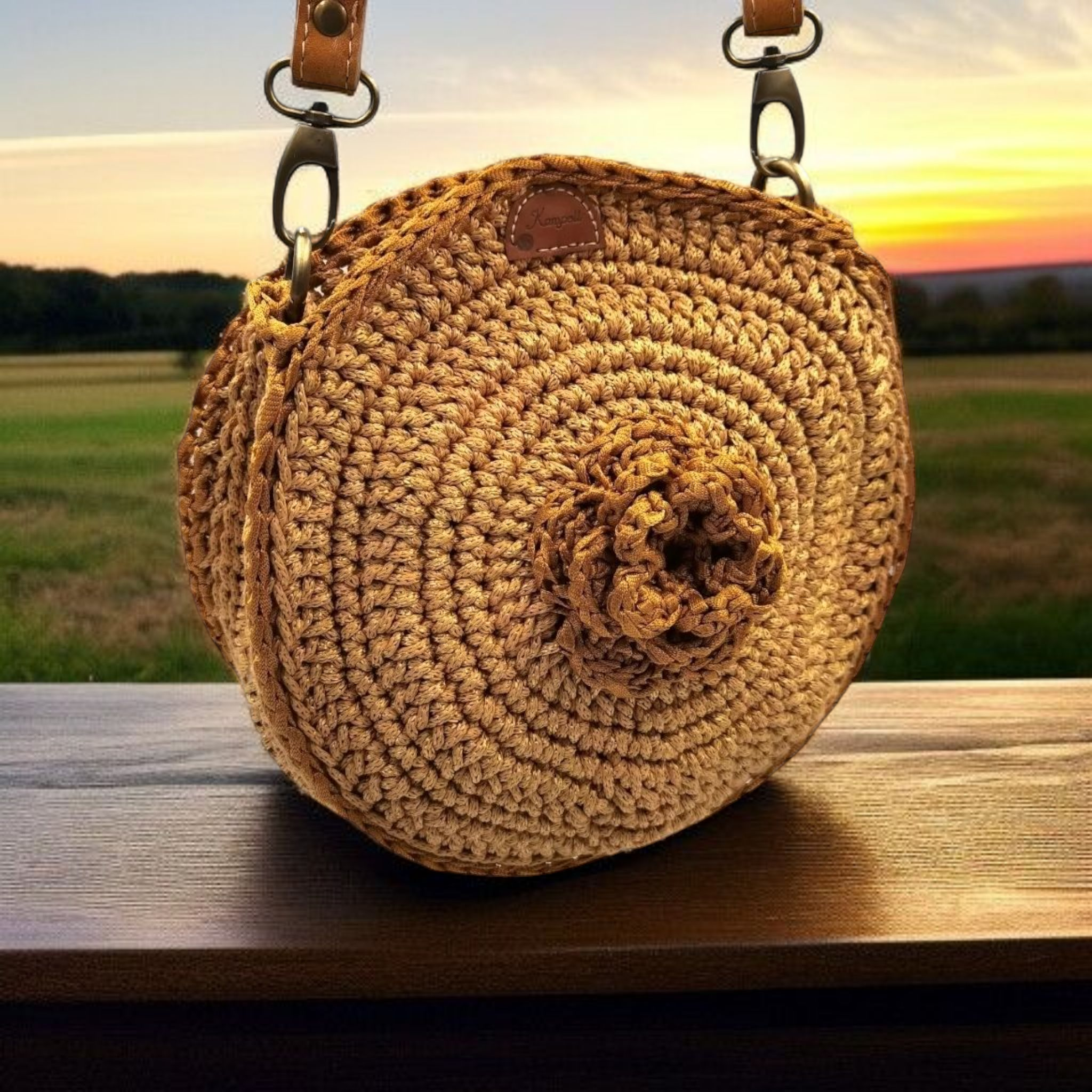 "Ηλιοτρόπιο" - Στρογγυλό τσαντάκι μουσταρδί