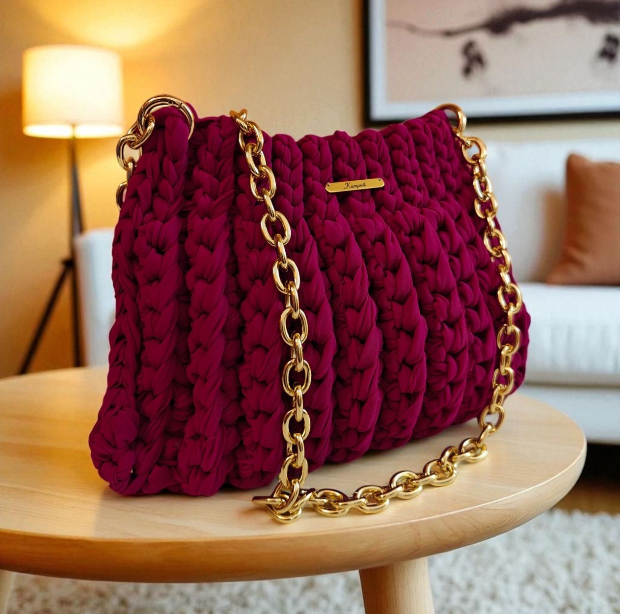 Τσαντάκι με ανάγλυφη πλέξη σε χρώμα magenta