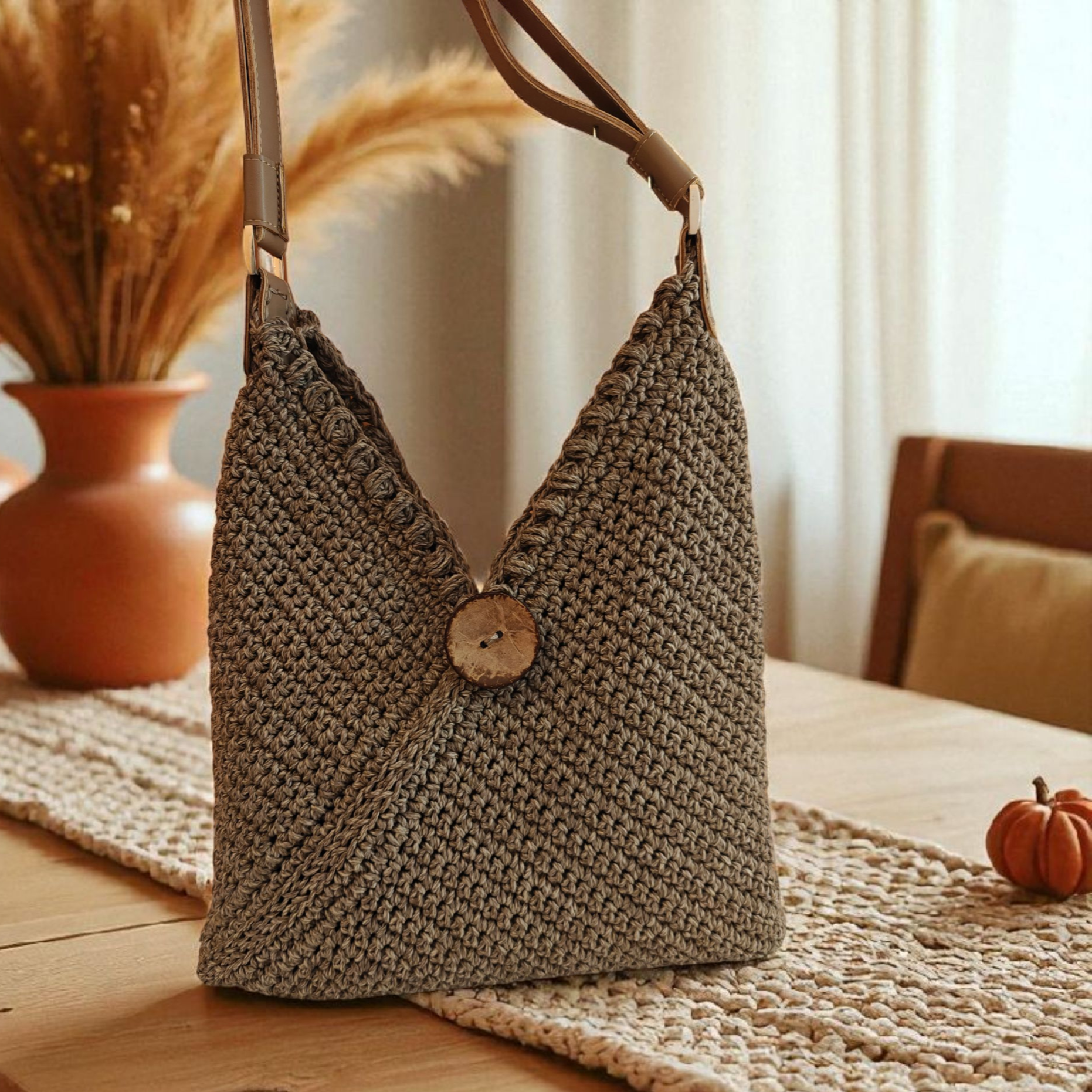 Ελαφριά τσάντα ώμου μπεζ boho