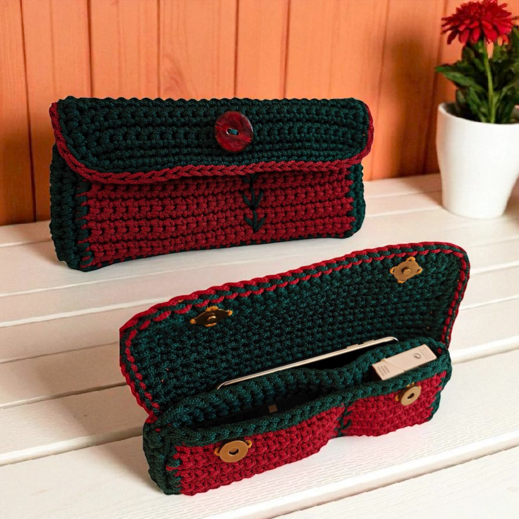 Custommade - Θήκη IQOS πράσινο κυπαρισσίι-κόκκινο με τρεις εσωτερικές θήκες