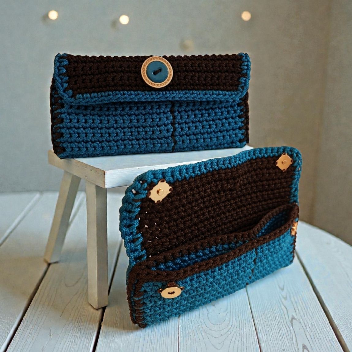 Custommade - Νεσεσέρ τυρκουάζ-καφέ με τρεις εσωτερικές θήκες